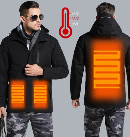 Men Women Winter Thick USB Heating Cotton Jacket Outdoor Waterproof Windbreaker Hiking Camping Trekking Climbing Coats