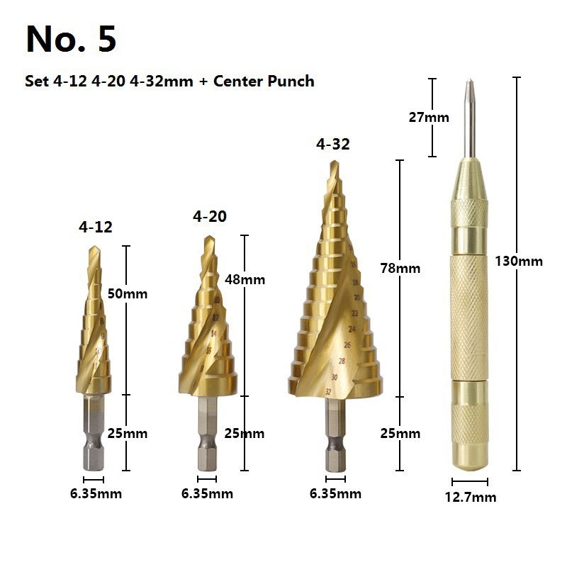 Cone drill bit punch set